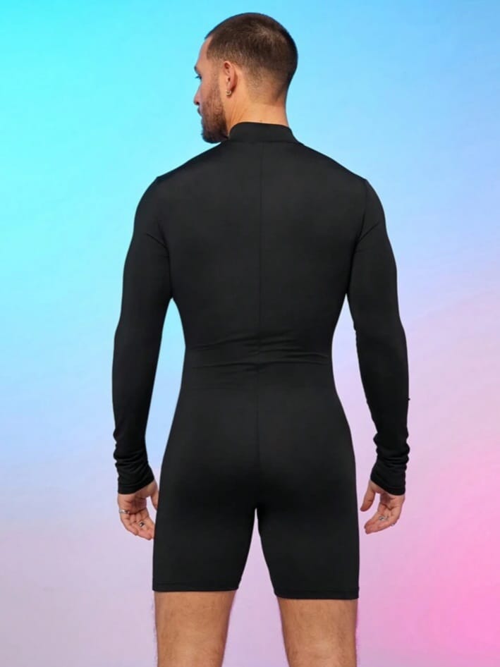 Crystal City Men's Knit Skinny Mock Neck Hidden Zipper Long Sleeve Romper
